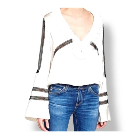 Self Portrait Womens White & Black Top Size US 6 Detailed Lace Ruffle Mock Neck - Picture 5 of 13